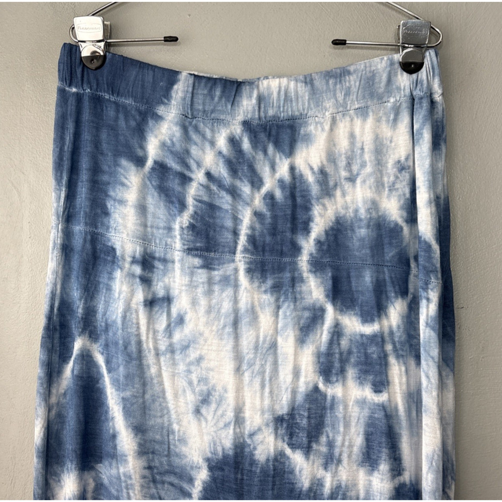 Tie Dye Flare Maxi Skirt Size Large Blue White Jersey Knit Festival Hippie Y2K - Picture 3 of 12